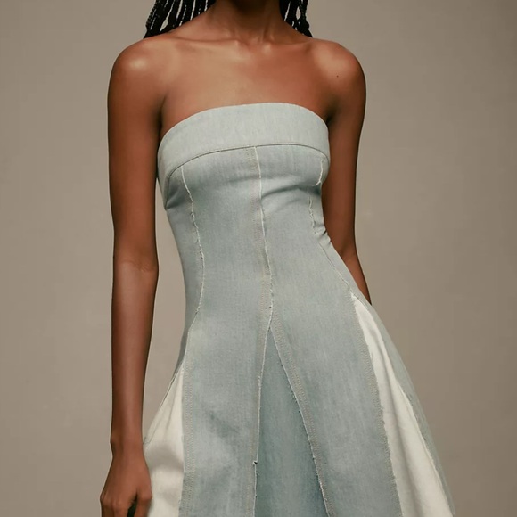 NEW- Pilcro Strapless Seamed Denim Mini Dress - Size Large - Picture 2 of 5